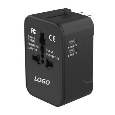 Dual Type C USB A Universal Travel Adapter