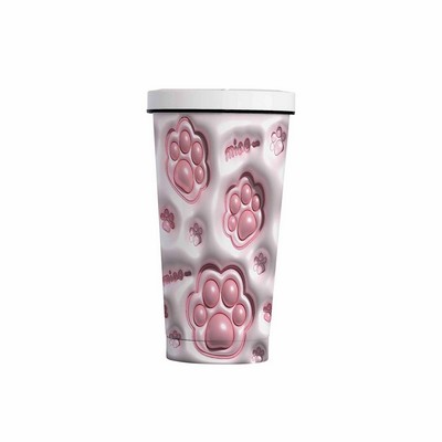 17oz Paw Print Stainless Steel Tumbler with Metal Straw