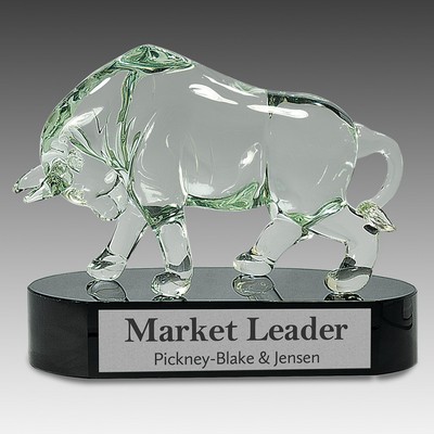 7.5" Clear Art Glass Bull