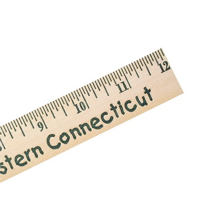 12" Natural Finish Flat Wood Ruler (Spot Color)