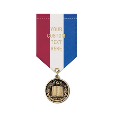 1 1/8" Open Book Cast CX Medal w/ Satin Drape Ribbon