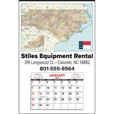 Small N. Carolina State Map Full Apron Calendar