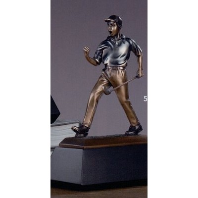 Copper & Blue Golfer Winner Trophy w/Trapezoid Base (6"x9")