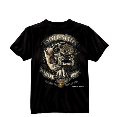 USMC Bulldog Military Graphic Black Ink Design™ T-Shirt (S to XL)