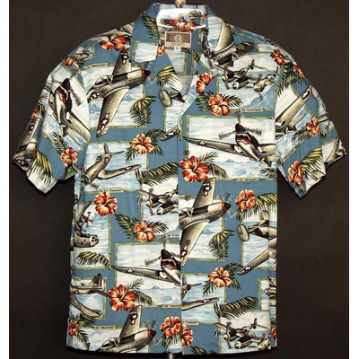 Navy Hawaiian Tropical Military Print Shirt