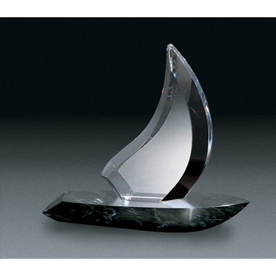 Fine Lead Crystal Sailboat Award w/ Marble Base