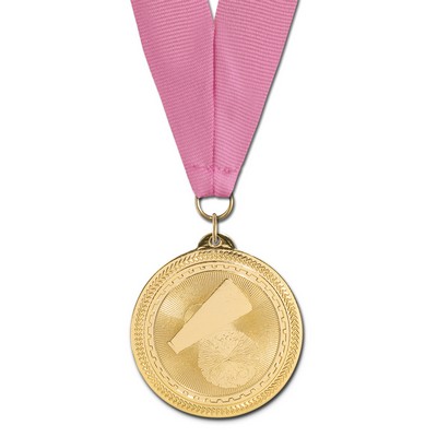 2" Cheer Brite Laser Medal w/ Grosgrain Neck Ribbon