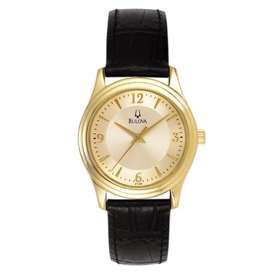 Ladies' Bulova® Classic Collection Gold-Tone Watch w/Black Leather Strap