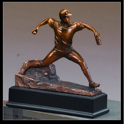 Baseball Pitcher- Large Antique Bronze Resin - 8"W x 8.5"H