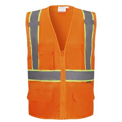 3C Products ANSI 107-2020 Class 2 Safety Vest Rice Mesh Neon Orange With Pockets