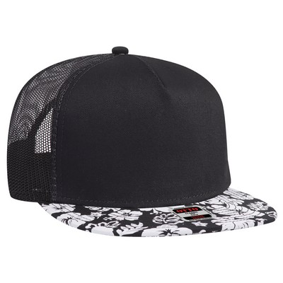 OTTO Hawaiian Pattern Flat Visor "OTTO SNAP" 5 Panel Pro Style Mesh Back Snapback Hat