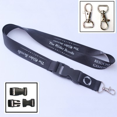 3/4" Polyester Lanyard W/ Metal Swivel Clasp & Snap Buckle Release