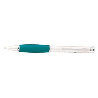 Twist Action Metal Ball Point Pen w/ Green Rubberized Grip