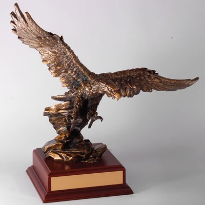 15" Electroplated Brass Resin Eagle Trophy on Wood Base