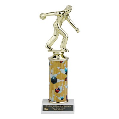 12" Single Column Bowling Trophy w/Figure