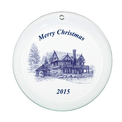 Round Beveled Glass Ornament 4" Screen Printed