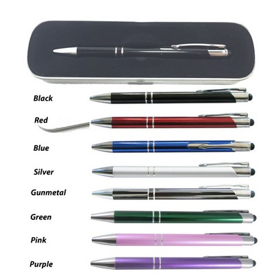 Sleek Anodize Aluminum Stylus Ball Pen In Tin Metal Case