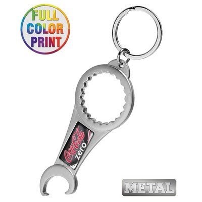 Two Way Metal Bottle Opener Keychain- Full Color