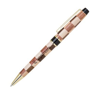 Terrific Timber-13 Ballpoint Pen w/Checkered Wooden Barrel