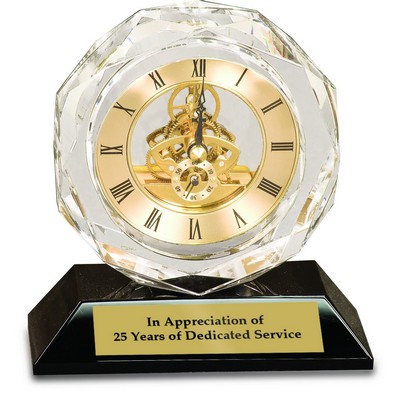 5 3/4" Clear Crystal Clock on Black Pedestal Base