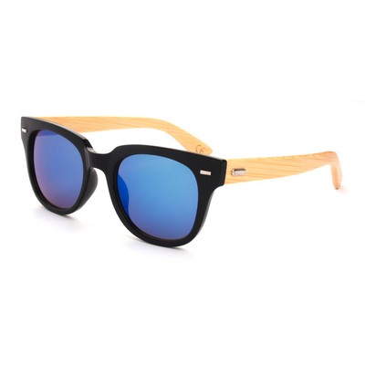 Bamboo Wood Sunglasses - Black Frames & Mirrored Lenses