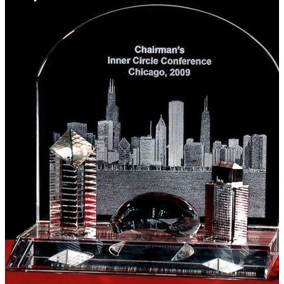 Crystal Chicago Cityscape Sculpture w/Downtown Buildings & HD Scenery