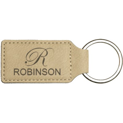 Light Brown Leatherette Rectangle Keychain