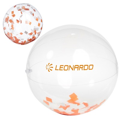 16" Orange & White Confetti Filled Round Clear Beach Ball