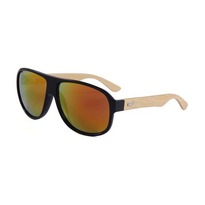 Bamboo Sunglasses - Red Mirror Lenses - Black Frames