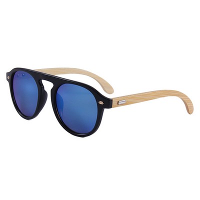 Bamboo Sunglasses - Blue Mirror Lenses - Black Frames