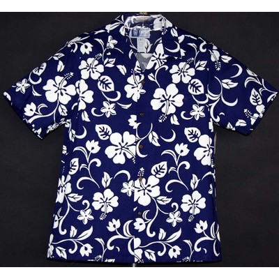 Hawaiian Tropical Print Royal Cotton Shirt