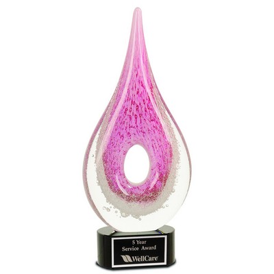 12" Pink Round Window Rain Drop Art Glass Award