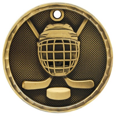 2" Antique Finish 3D Hockey Medal