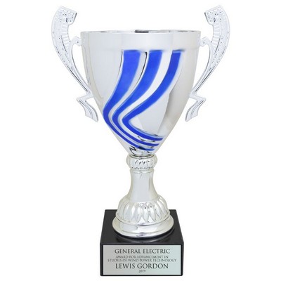 12¼" Italian Silver Swirl Trophy Cup w/Blue Stripes