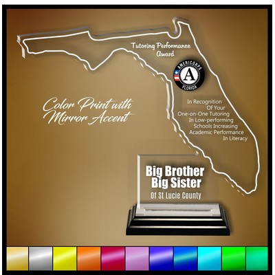 12" Florida Clear Acrylic Award with Color Print and Mirror Accent