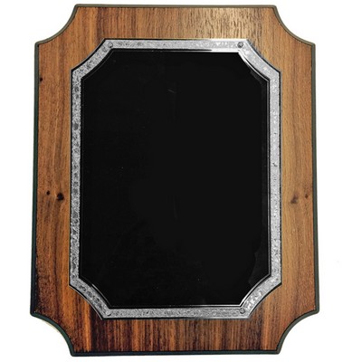 Walnut Veneer Plaque w/Frosted Silver & Black Plate (9"x12")