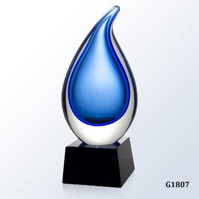 Rain Drop Art Glass on Black Crystal Base, 9-1/4"H