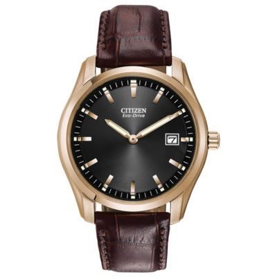 Citizen Men's Corso Eco-Drive Black Watch with Brown Leather Strap