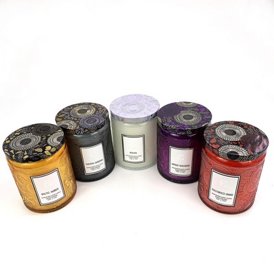 Large size Embossing sculptured patter Glass Jar soy wax scented candle