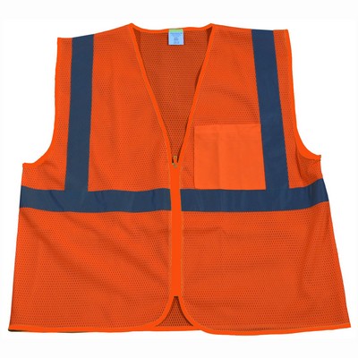 Orange Mesh ANSI/ISEA 107-2015 CLASS 2 Safety Vests With Zipper Closure