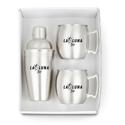 Cocktail Shaker & Mule Mug Gift Set (Brushed Stainless)