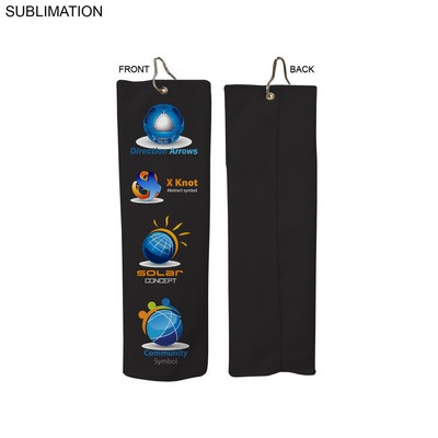 Colored Microfiber Dri-Lite Terry Golf Towel, Finished size 5x18, Trifold Grommet & Hook, Sublimated