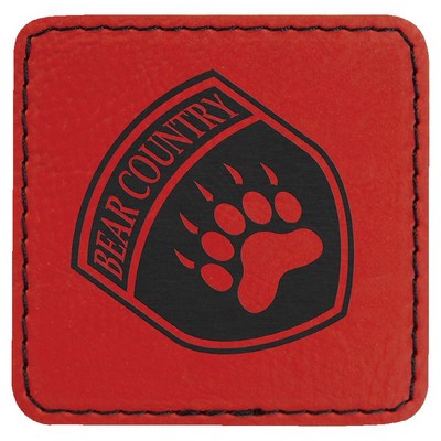 Square Engraved Patch with Adhesive, Red Faux Leather, 2 1/2" x 2 1/2"