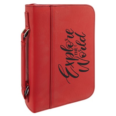 Red Leatherette 7-1/2" x 10-3/4" Book/Bible Cover with Handle & Zipper