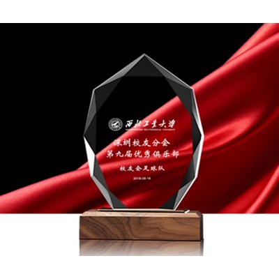 Diamond Faceted Crystal Award with Wood Base