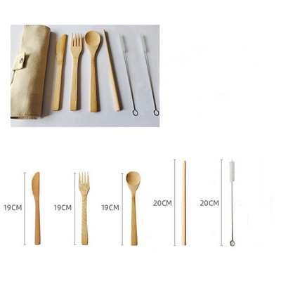 Bamboo Fork Knife Spoon Straw Utensil Set