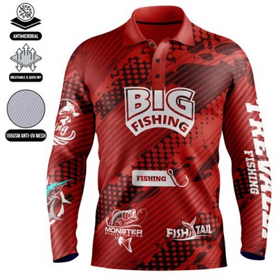 Unisex and Kids' Sublimation Long Sleeve Fishing Henley - 165G UPF50+ Mesh