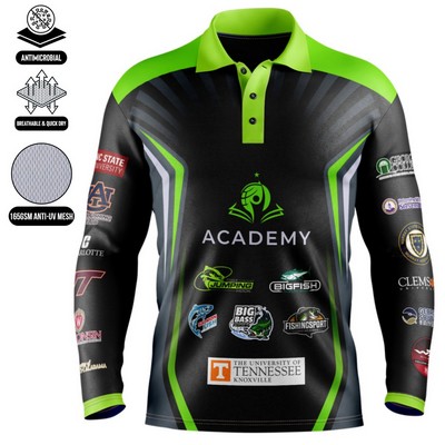 Unisex and Kids' Sublimation Long Sleeve Fishing Polo - 165G UPF50+ Mesh