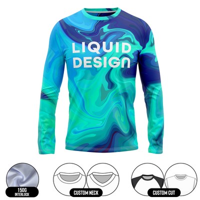 Unisex and Kids' Full Sublimation Long Sleeve T-Shirt - 1-Way Stretch Performance Interlock