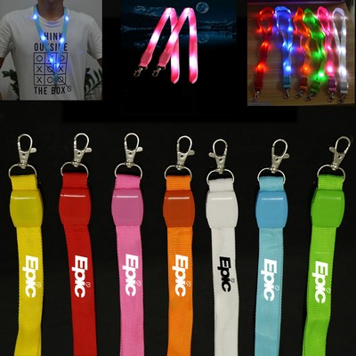 Light Up LED Flat Lanyard with Badge Clip